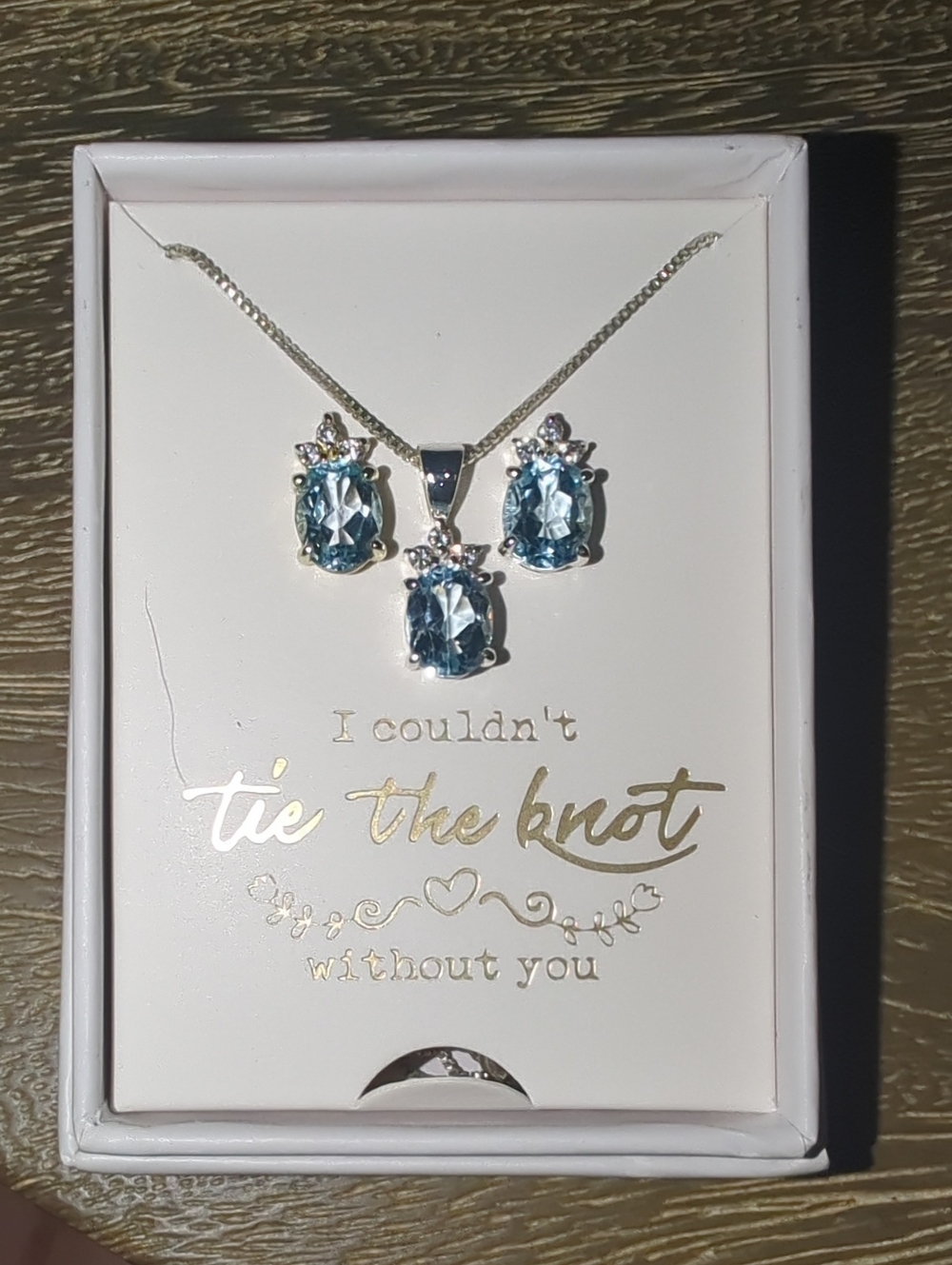 I Couldn't Tie The Knot Blue Crystal Pendant & Earring Set